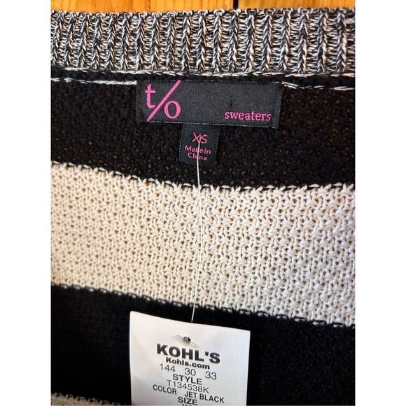 T/O Sweaters Sweater Size XS Black White Long Sleeve Marbled Striped Nwt (4260) - Picture 3 of 5